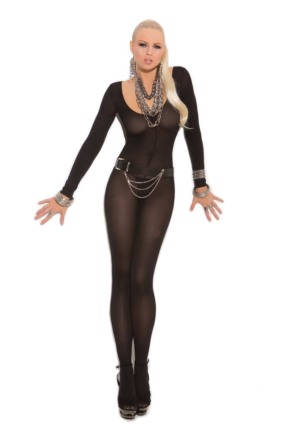 Elegant Moments Black Long Sleeve Bodystocking 1606 - Elegant Moments - Flyclothing LLC