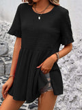 Round Neck Short Sleeve Blouse - Trendsi - Flyclothing LLC