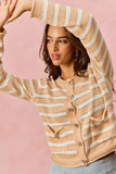 SO ME Stripe Long Sleeves Button Sweater Cardigan - Trendsi - Flyclothing LLC