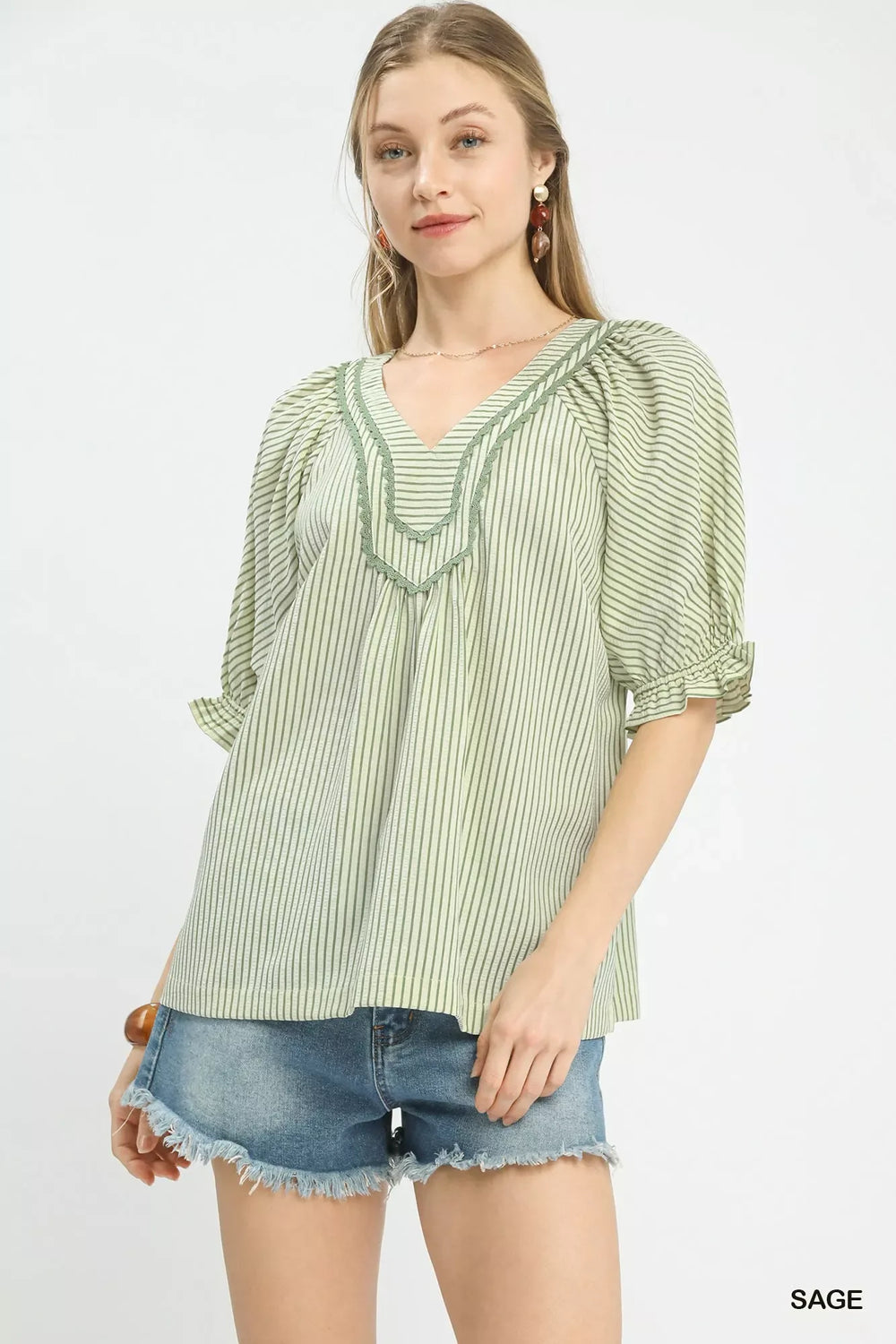 Umgee Stripe V-Neck Blouse - Trendsi - Flyclothing LLC