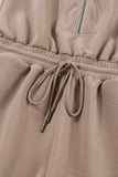 Textured Short Sleeve Half Zip Drawstring Waist Romper - Trendsi - Flyclothing LLC