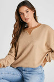 Waffle-Knit Long Sleeve Sweatshirt - Trendsi - Flyclothing LLC