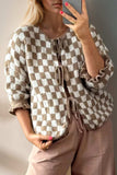 Double Take Tied Checkered Dropped Shoulder Flounce Sleeve Cardigan - Trendsi - Flyclothing LLC