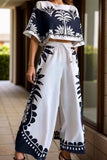 Printed Half Sleeve Top and Wide Leg Pants Set - Trendsi - Flyclothing LLC