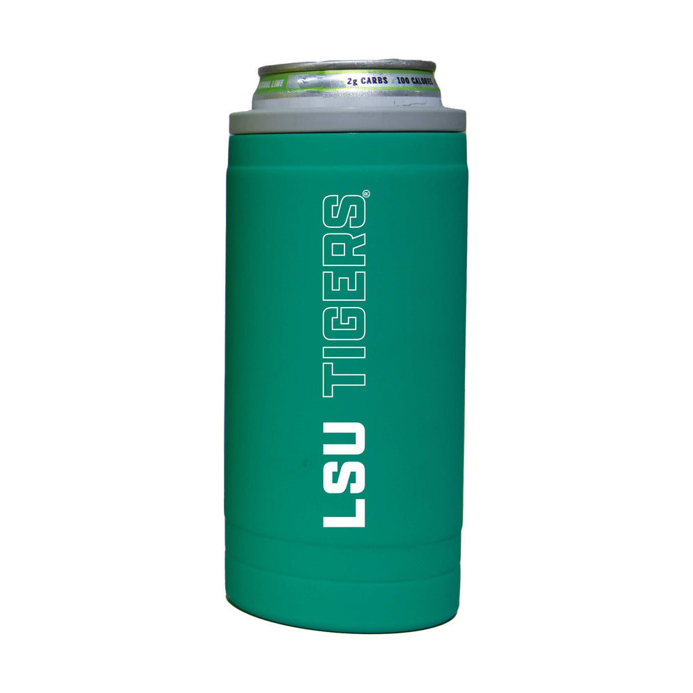 LSU 12oz Optic Stacked Soft Touch Slim Coolie - Logo Brands - Flyclothing LLC