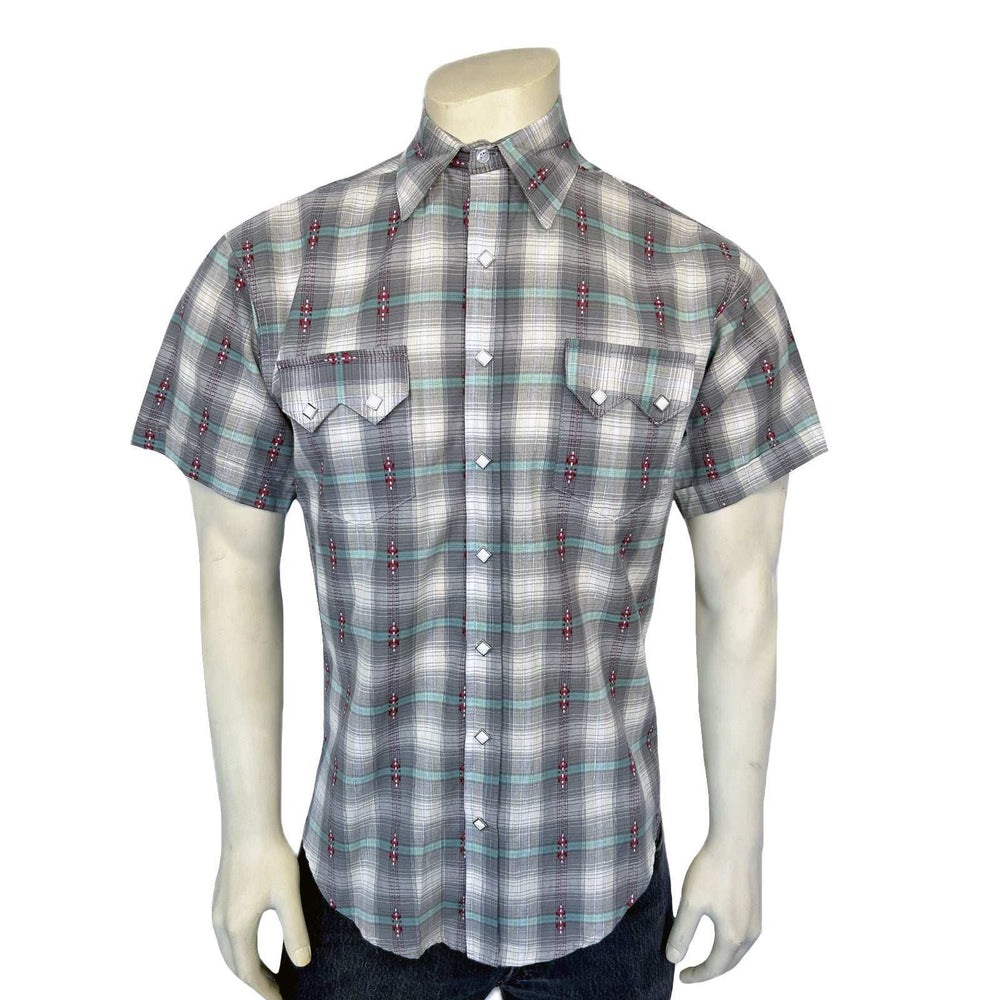 Rockmount Ranch Ware Men's Short Sleeve Shadow Plaid Dobby Lurex Western Shirt in Grey - Rockmount Clothing - Flyclothing LLC