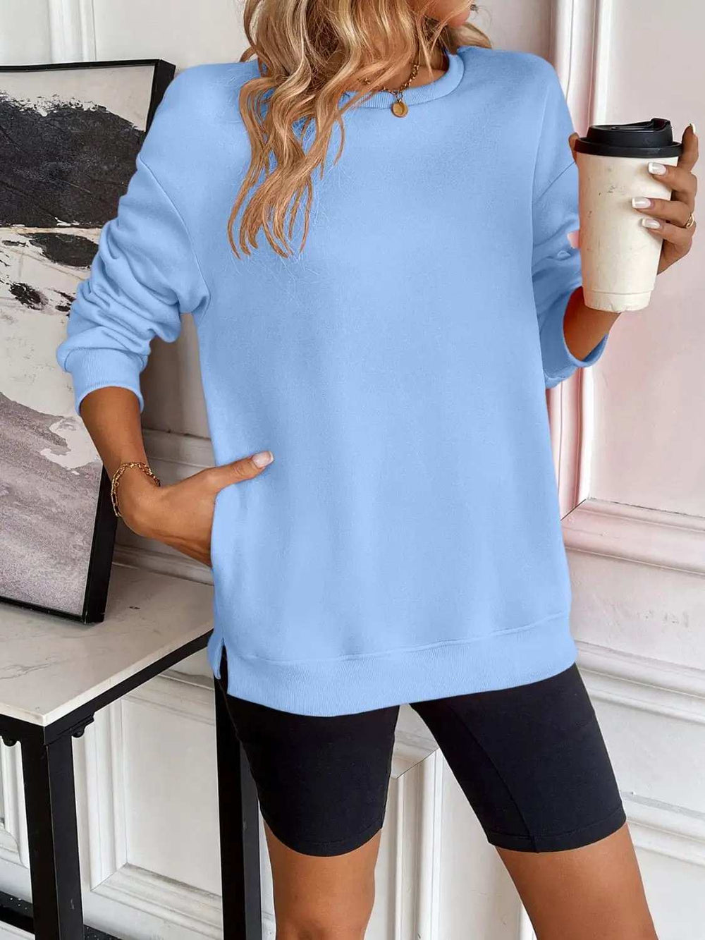 Ivy Lane Round Neck Long Sleeve Sweatshirt - Trendsi - Flyclothing LLC