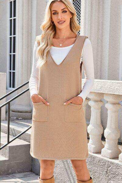 Lovelet Pocketed V-Neck Mini Sweater Overall Dress - Trendsi - Flyclothing LLC