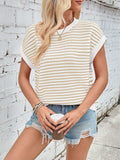 Lovelet Striped Round Neck Cap Sleeve Sweater - Trendsi - Flyclothing LLC