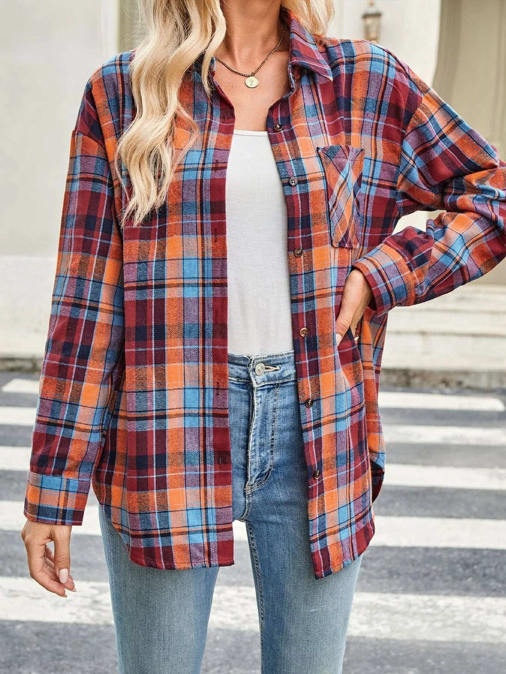 Plaid Button Up Long Sleeve Shirt - Trendsi - Flyclothing LLC