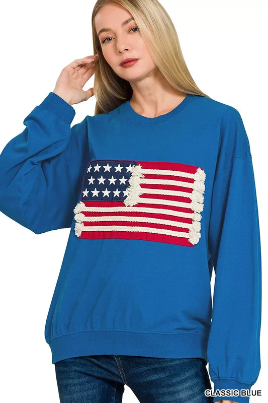 Zenana French Terry American Flag Pullover - Trendsi - Flyclothing LLC