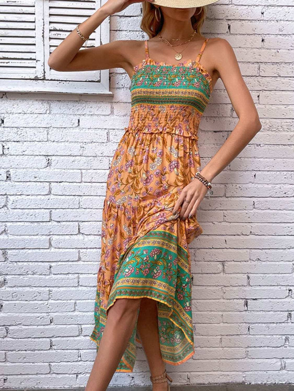 Printed Square Neck Midi Cami Dress - Trendsi - Flyclothing LLC