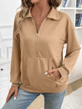 Half Zip Kangaroo Pocket Long Sleeve Sweatshirt - Trendsi - Flyclothing LLC