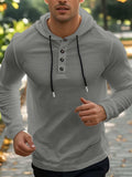 Men's Full Size Drawstring Button Detail Long Sleeve Hoodie Plus Size - Trendsi - Flyclothing LLC