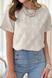 Eyelet Round Neck Short Sleeve Blouse - Trendsi - Flyclothing LLC