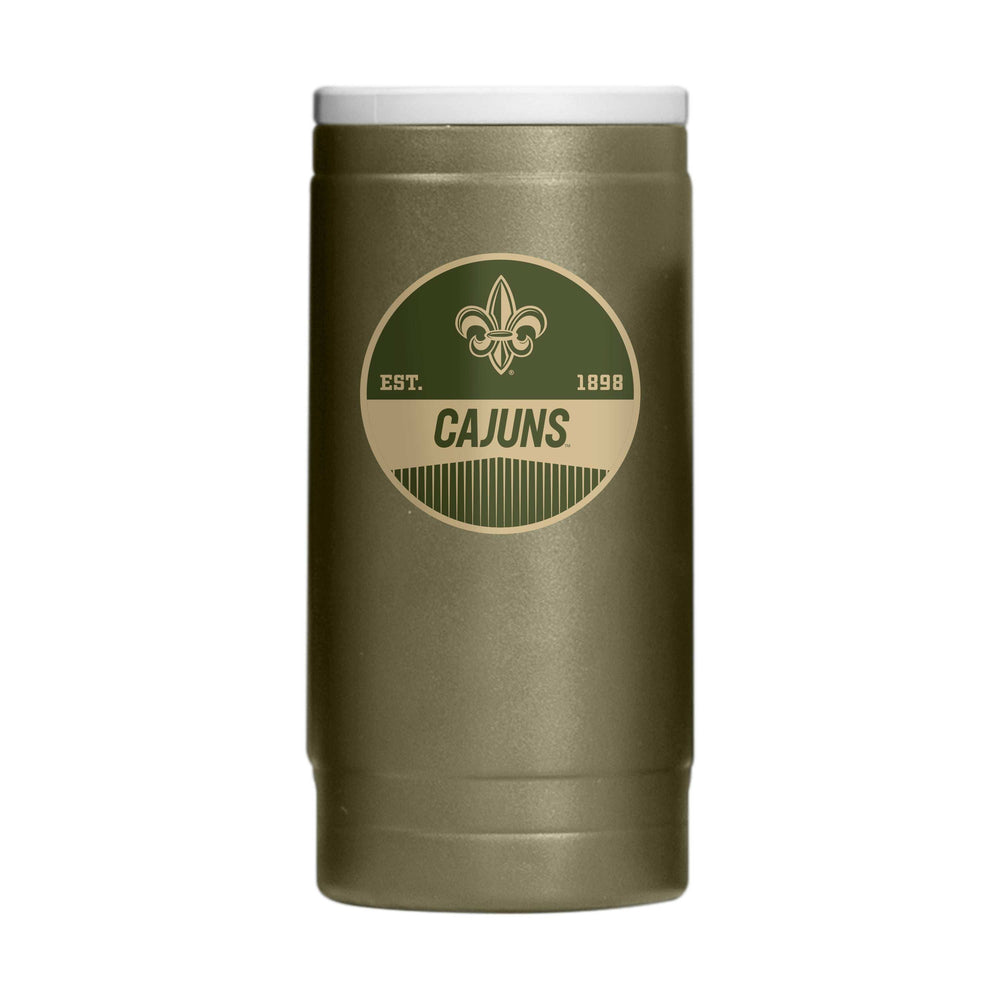 Louisiana Lafayette 12oz Olive Badge Powdercoat SlimCan Coolie - Logo Brands - Flyclothing LLC