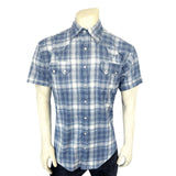 Rockmount Ranch Ware Men's Blue Short Sleeve Shadow Plaid Western Shirt - Rockmount Clothing - Flyclothing LLC