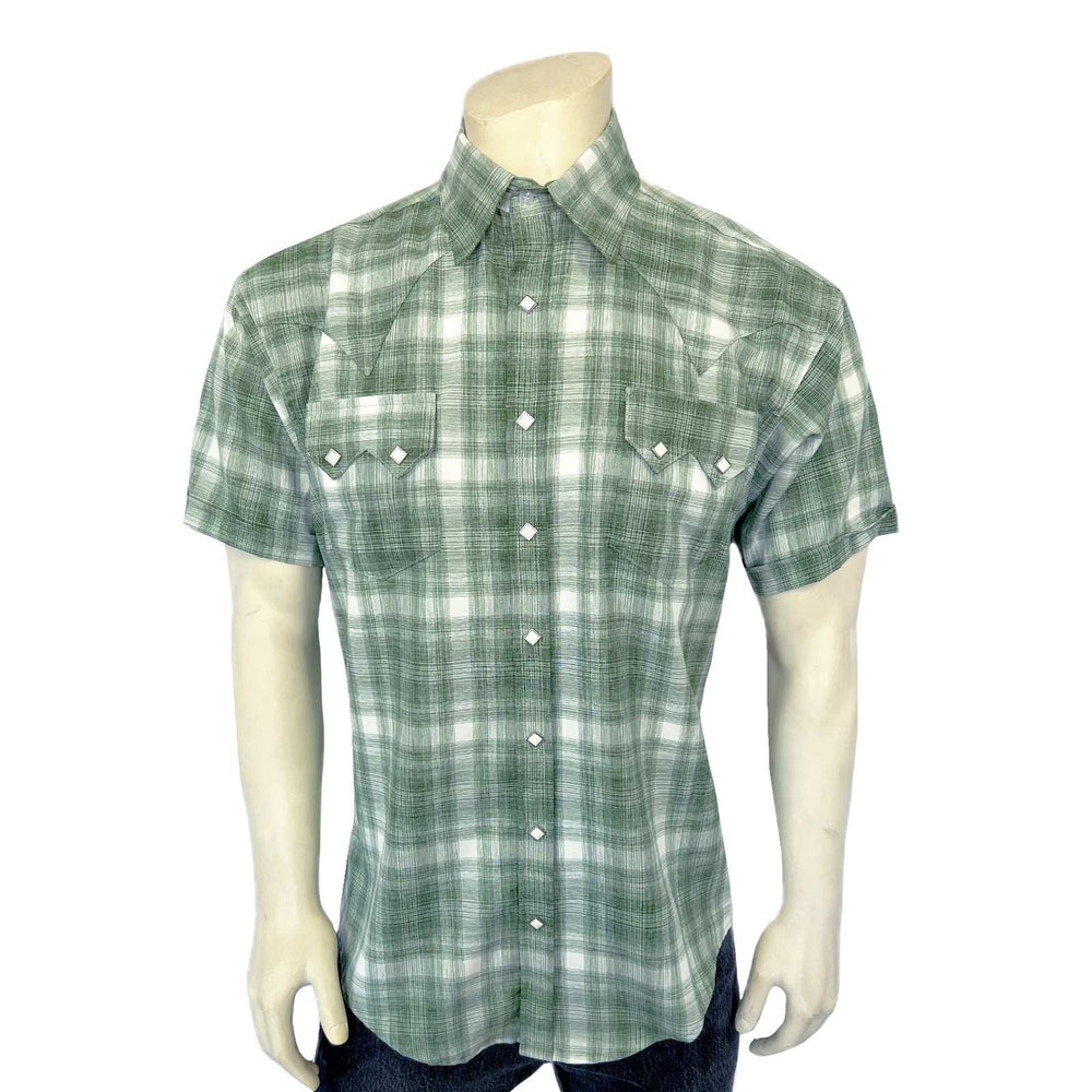 Rockmount Ranch Ware Men's Green Short Sleeve Shadow Plaid Western Shirt - Rockmount Clothing - Flyclothing LLC