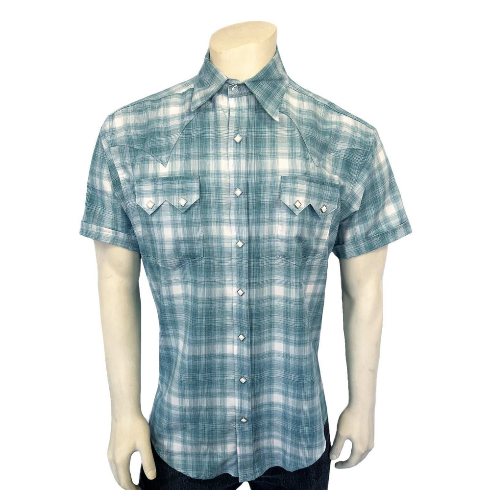 Rockmount Ranch Ware Men's Teal Short Sleeve Shadow Plaid Western Shirt - Rockmount Clothing - Flyclothing LLC