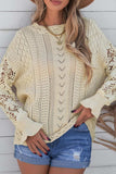 Openwork Round Neck Long Sleeve Sweater - Trendsi - Flyclothing LLC