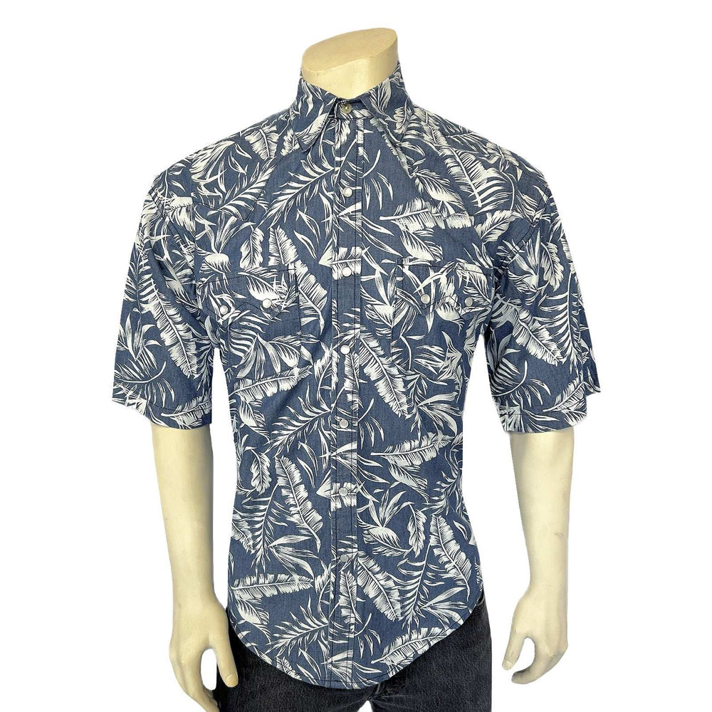 Rockmount Ranch Ware Men's Blue Chambray Floral Print Short Sleeve Western Shirt - Rockmount Clothing - Flyclothing LLC