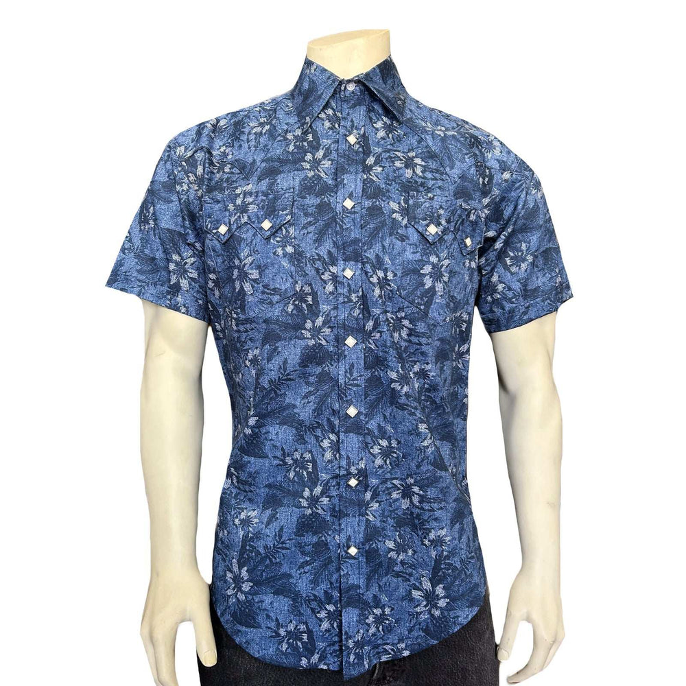 Rockmount Ranch Ware Menâs Blue Floral Print Short Sleeve Western Shirt - Rockmount Clothing - Flyclothing LLC