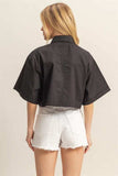 HYFVE Front Pockets Poplin Collared Neck Crop Shirt - Trendsi - Flyclothing LLC