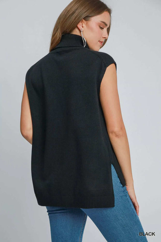 Umgee High-Low Turtleneck Sleeveless Sweater Top - Trendsi - Flyclothing LLC
