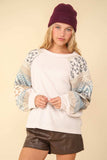 VERY J Printed Long Sleeve Round Neck Knit Top - Trendsi - Flyclothing LLC
