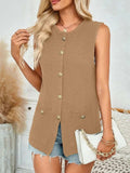 Button Down Round Neck Knit Vest - Trendsi - Flyclothing LLC