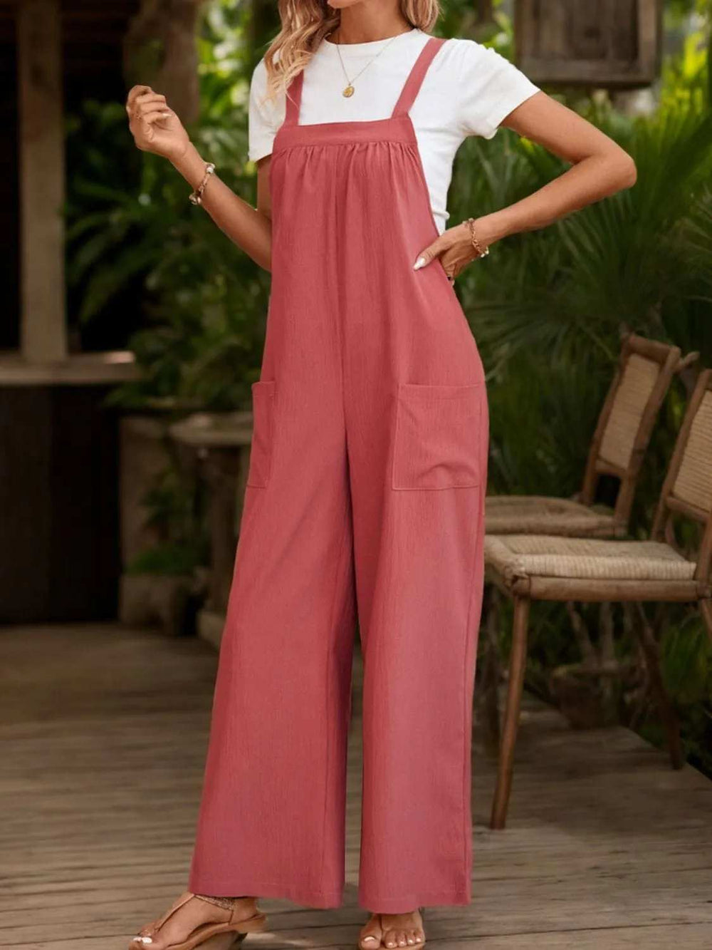 Square Neck Wide Strap Overalls - Trendsi - Flyclothing LLC