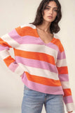 Color Block V-Neck Long Sleeve Sweater - Trendsi - Flyclothing LLC