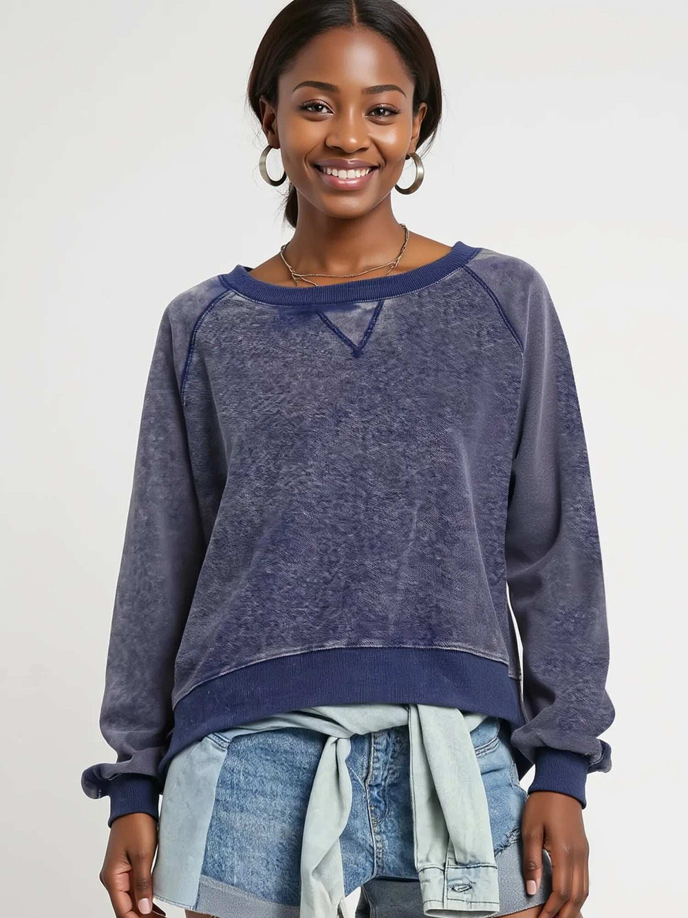 Umgee Mineral Wash French Terry Sweatshirt - Trendsi - Flyclothing LLC