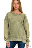Zenana French Terry Acid Wash Pullover - Trendsi - Flyclothing LLC