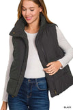 Zenana High Neck Zip-Up Vest Coat - Trendsi - Flyclothing LLC