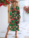 Printed Surplice Long Sleeve Midi Dress - Trendsi - Flyclothing LLC