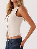 Lovelet Button Up Round Neck Tank - Trendsi - Flyclothing LLC