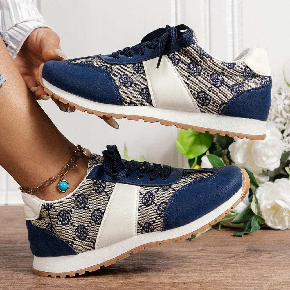 Floral Round Toe Flat Sneakers - Trendsi - Flyclothing LLC