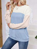 Color Block Round Neck Long Sleeve Sweatshirt - Trendsi - Flyclothing LLC