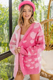 BiBi Heart Color Block V-Beck Knit Cardigan with Pockets - Trendsi - Flyclothing LLC