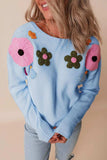 Crochet Flower Round Neck Dropped Shoulder Sweater - Trendsi - Flyclothing LLC