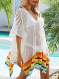 Slit Openwork V-Neck Half Sleeve Cover-Up - Trendsi - Flyclothing LLC