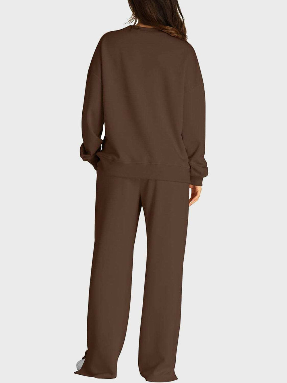 Round Neck Long Sleeve Top and Slit Pants Set - Trendsi - Flyclothing LLC