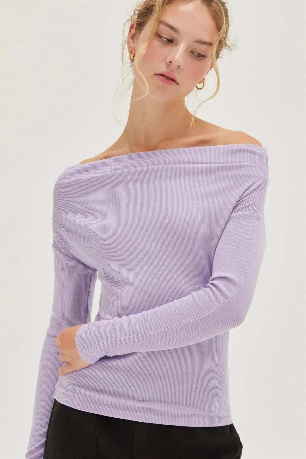HYFVE Off Shoulder Ribbed Knit Top - Trendsi - Flyclothing LLC