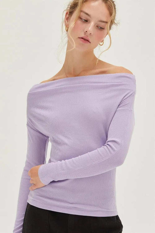 HYFVE Off Shoulder Ribbed Knit Top - Trendsi - Flyclothing LLC