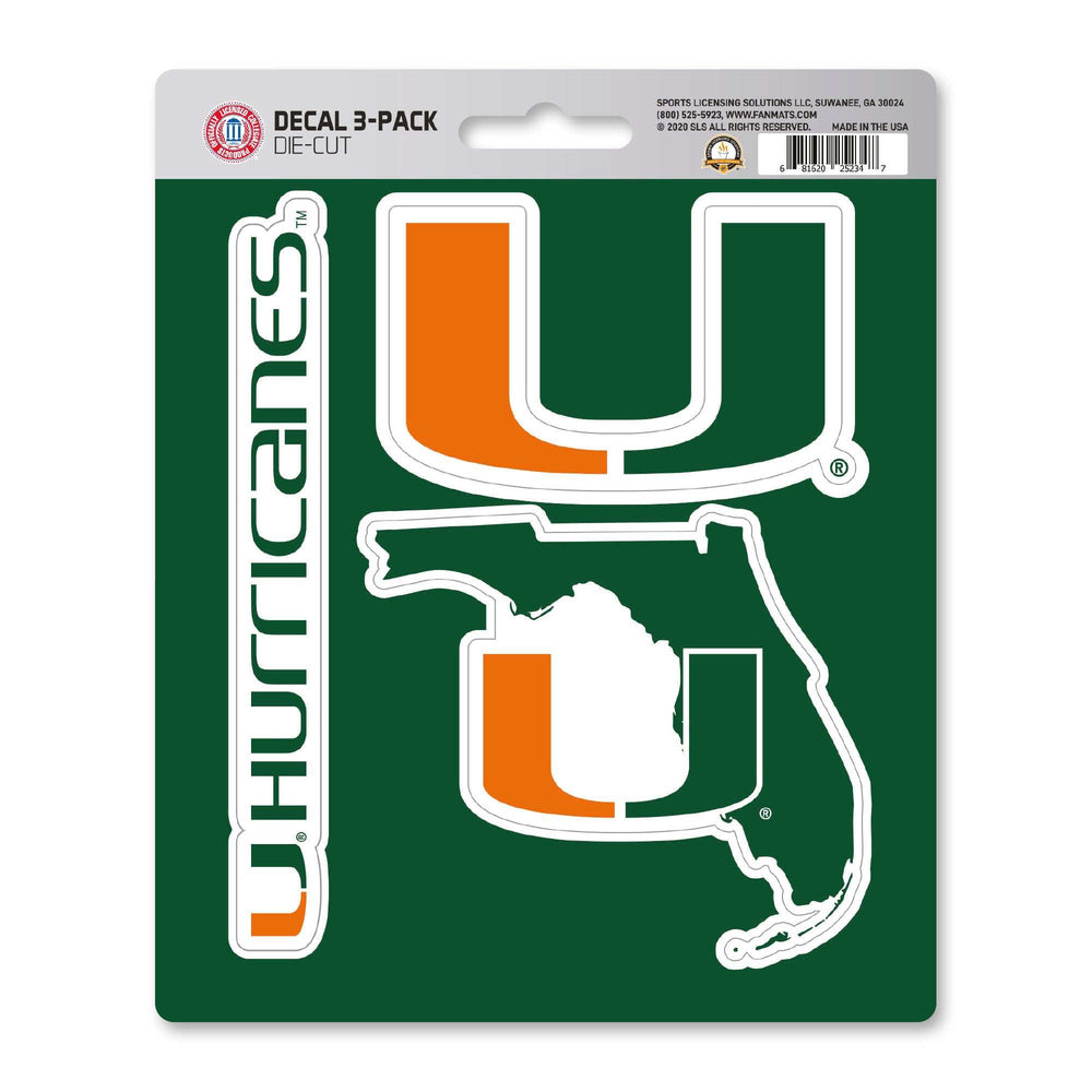 University of Miami Decal 3-pk - Logo Brands - Flyclothing LLC