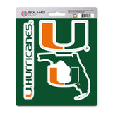 University of Miami Decal 3-pk - Logo Brands - Flyclothing LLC