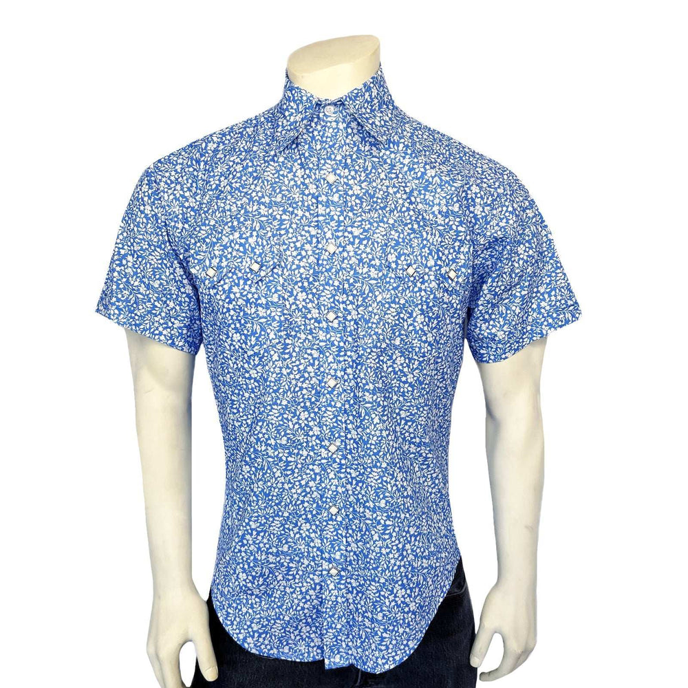 Rockmount Ranch Ware Menâs Short Sleeve Blue Floral Print Western Shirt - Rockmount Clothing - Flyclothing LLC
