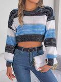 Cropped Striped Color Block Drop Shoulder Sweater - Trendsi - Flyclothing LLC
