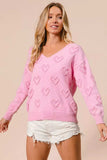 BiBi Valentines Heart Pompom V Neck Knit Top - Trendsi - Flyclothing LLC
